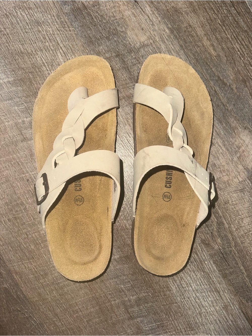 Women's Braided Strap Cream Slide Sandals with Buckle